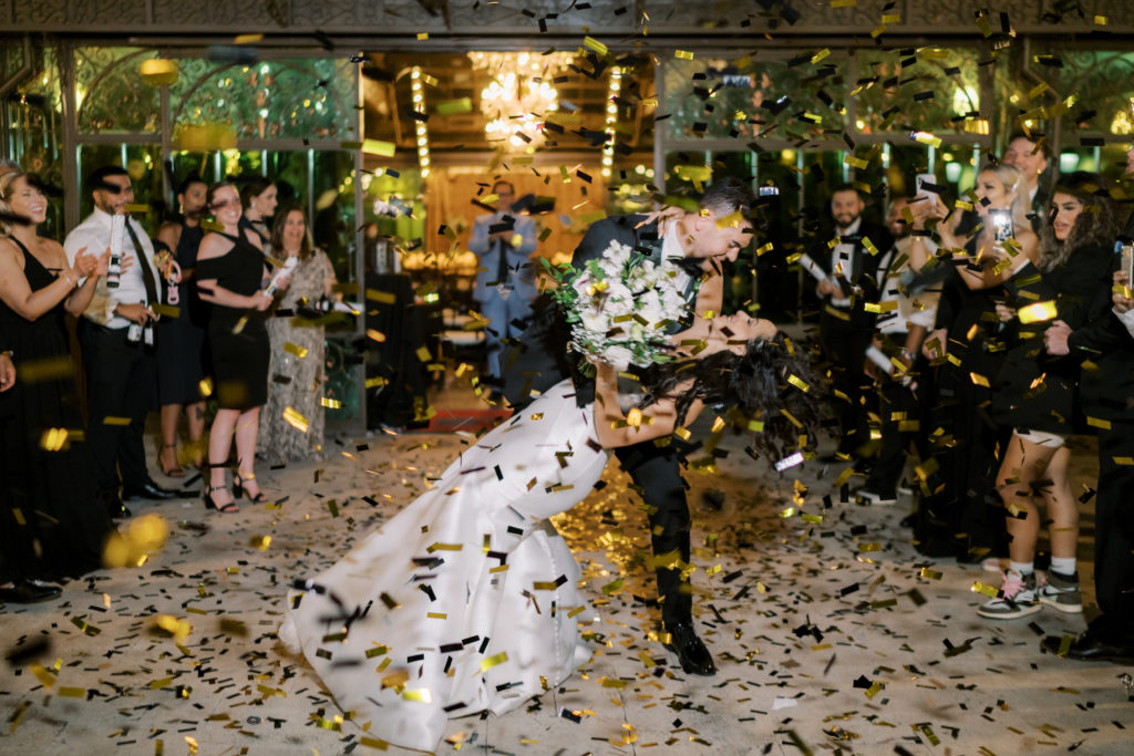 bride and groom send off confetti